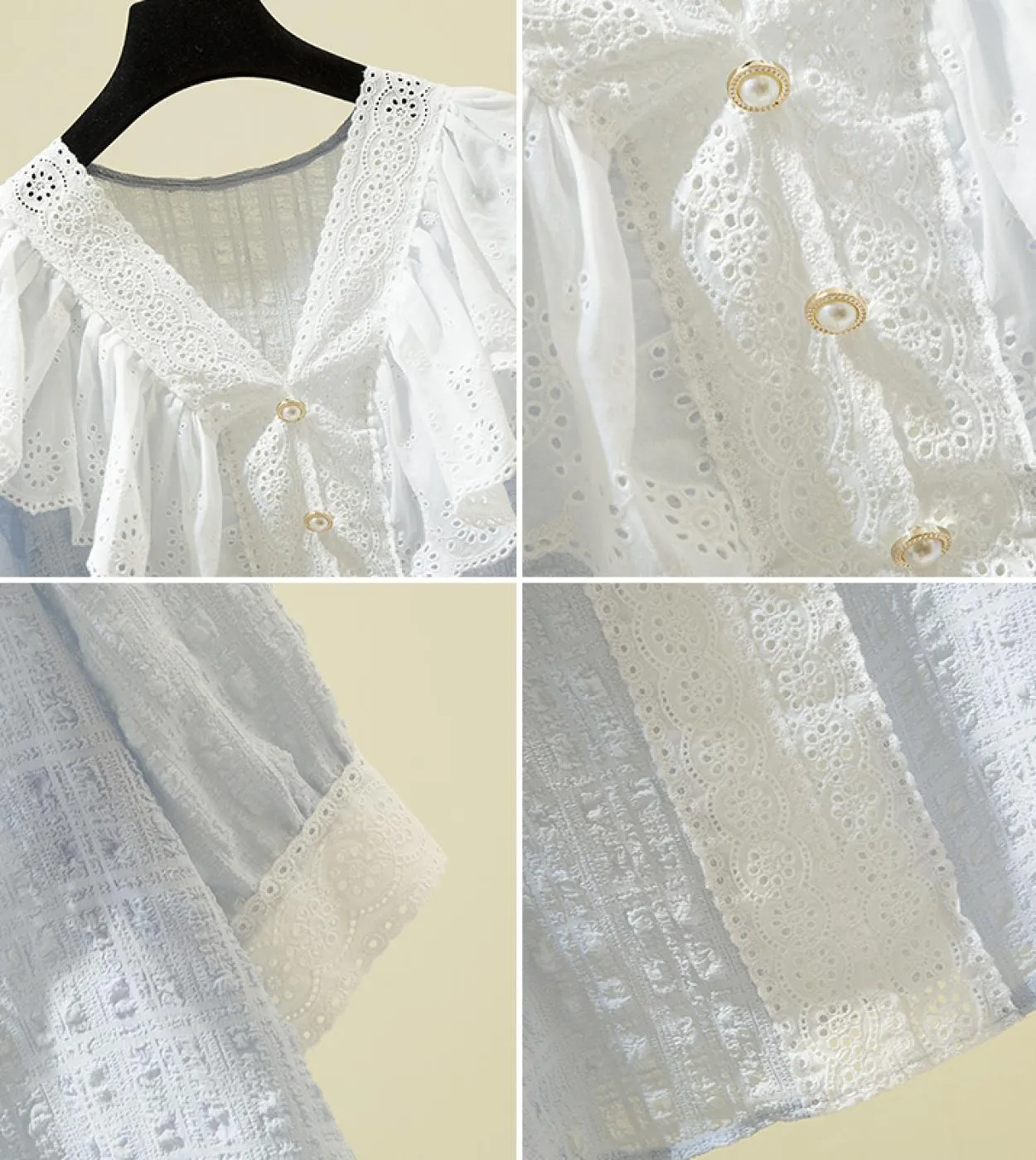 Elegante 4xl camicetta di pizzo estivo donna nuova manica corta volant patchword scollo a V camicia allentata dolce moda donna t