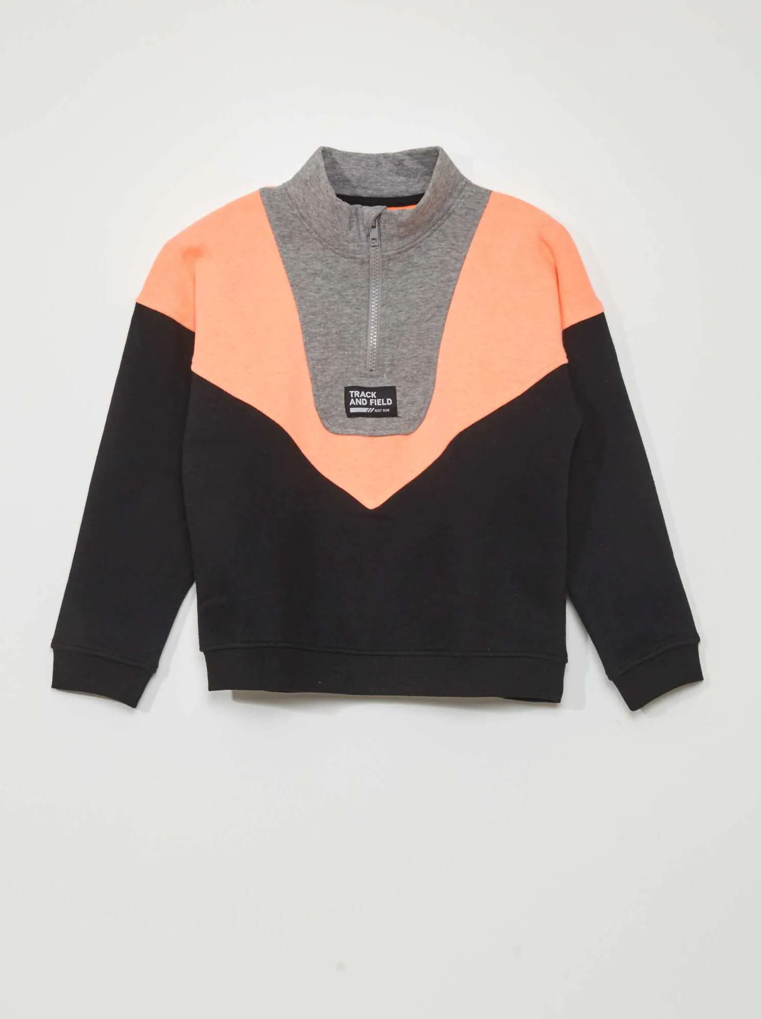 Felpa color block a collo alto con zip - ARANCIONE