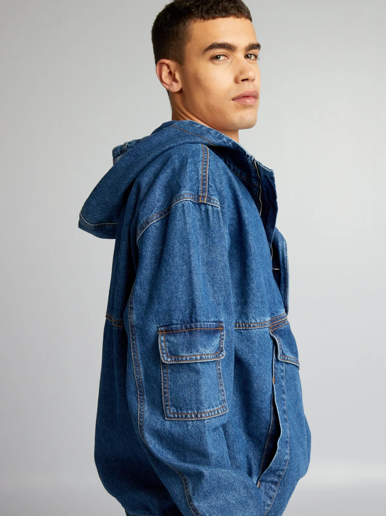 Felpa con cappuccio in jeans - BLU