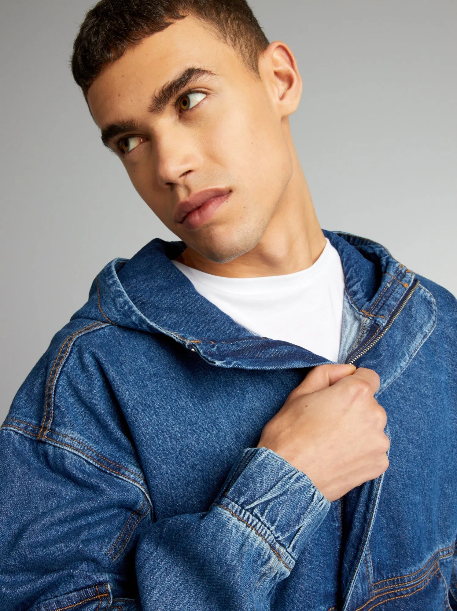 Felpa con cappuccio in jeans - BLU