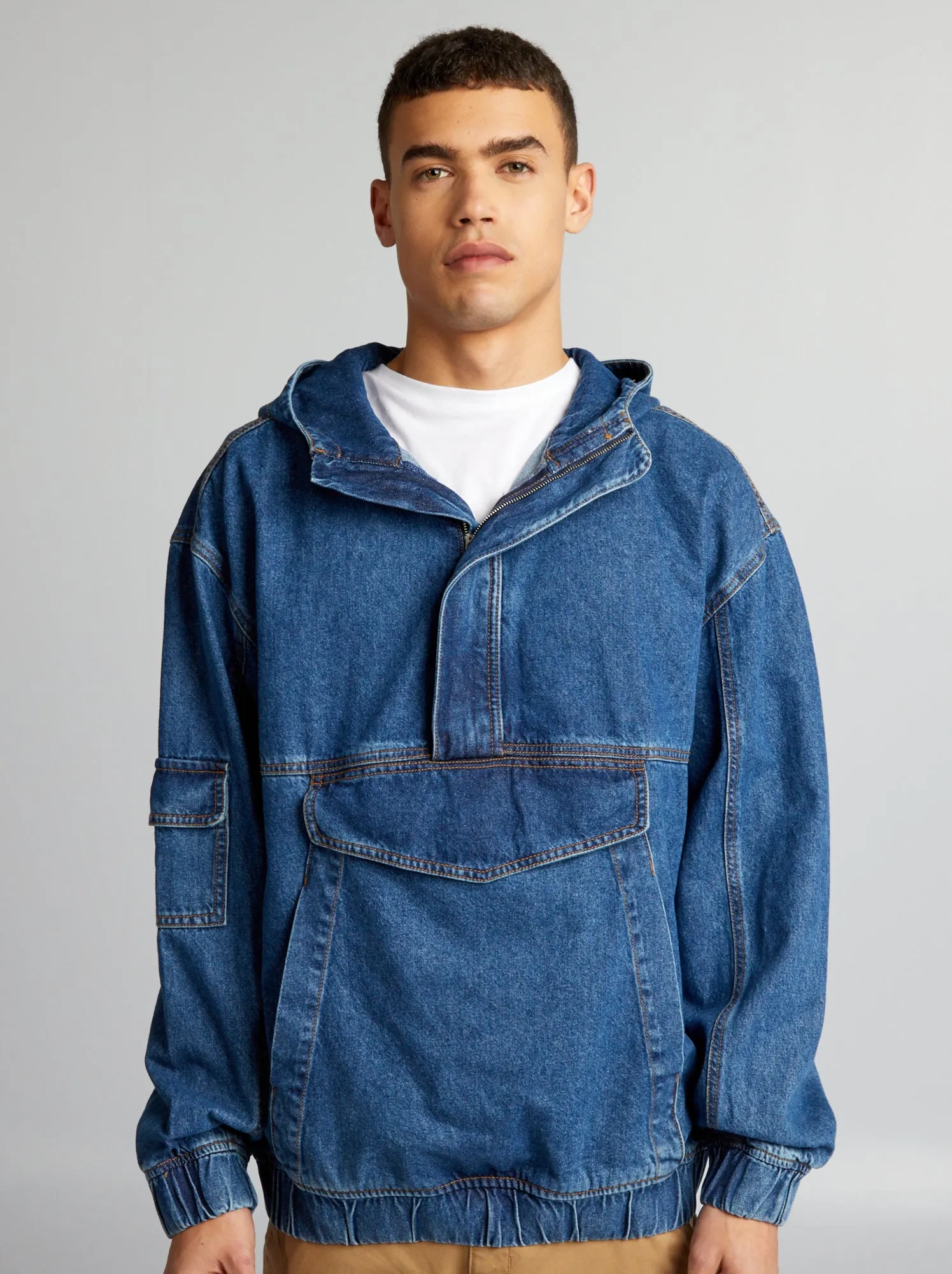 Felpa con cappuccio in jeans - BLU
