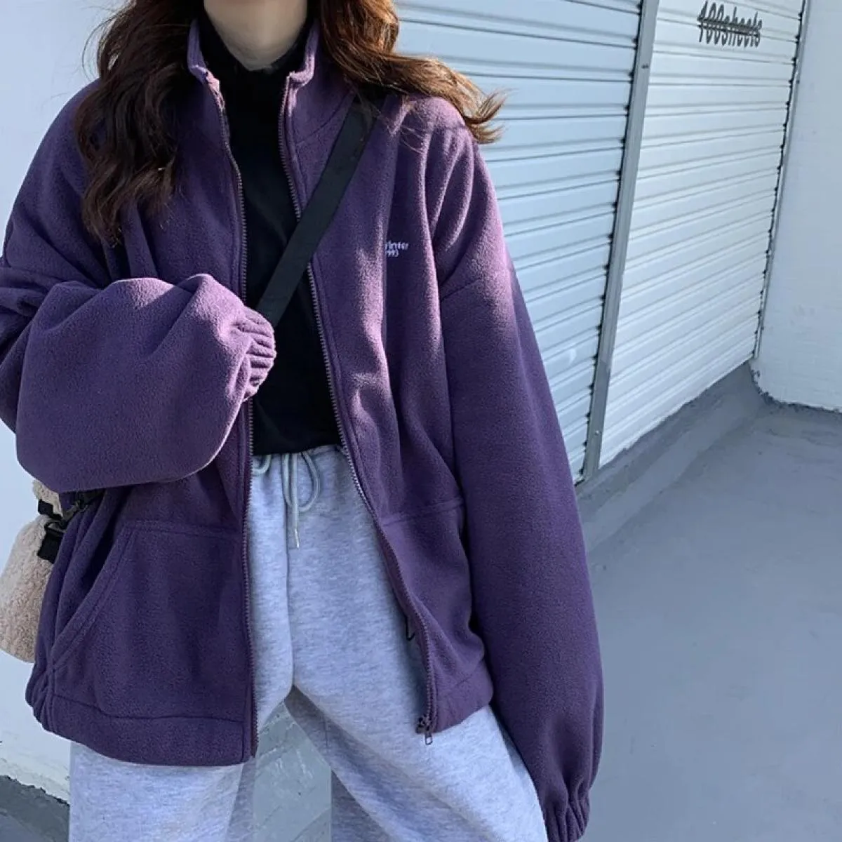 Felpa con cappuccio in pile di agnello Cardigan con cerniera per colletto alla coreana autunno inverno femminile Plus Cappotto s