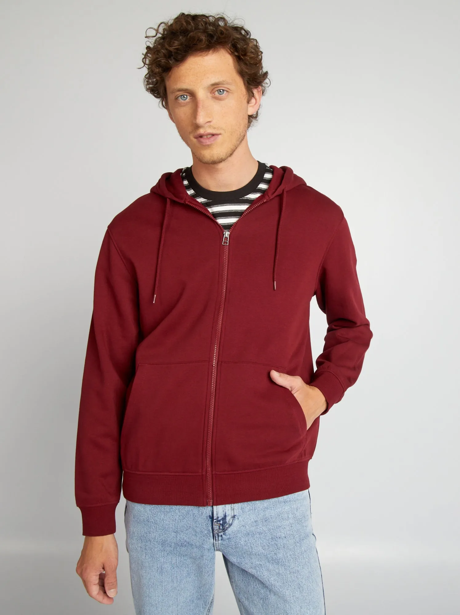 Felpa in tessuto felpato con zip - ROSSO