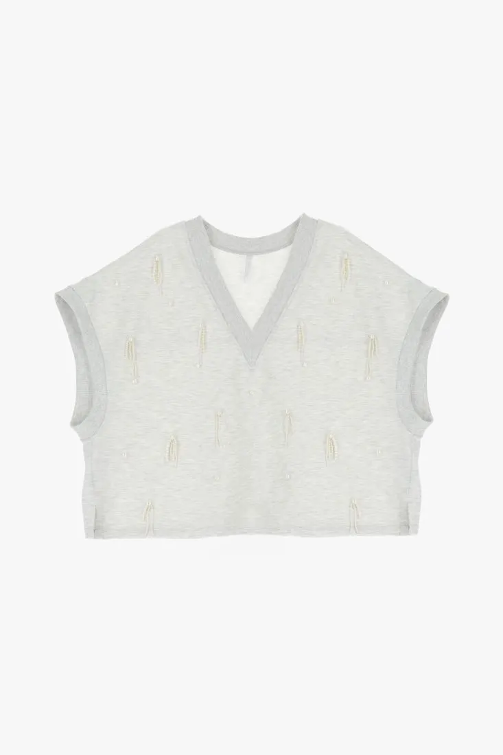 Felpa oversize in puro cotone con pendenti di perline