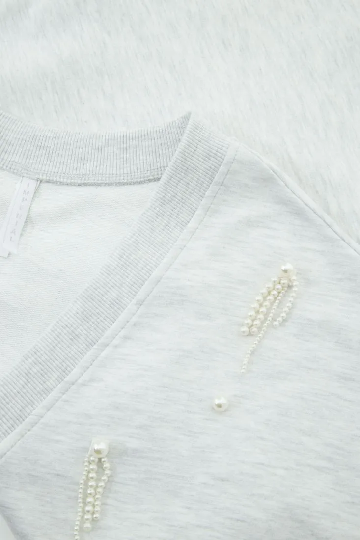 Felpa oversize in puro cotone con pendenti di perline