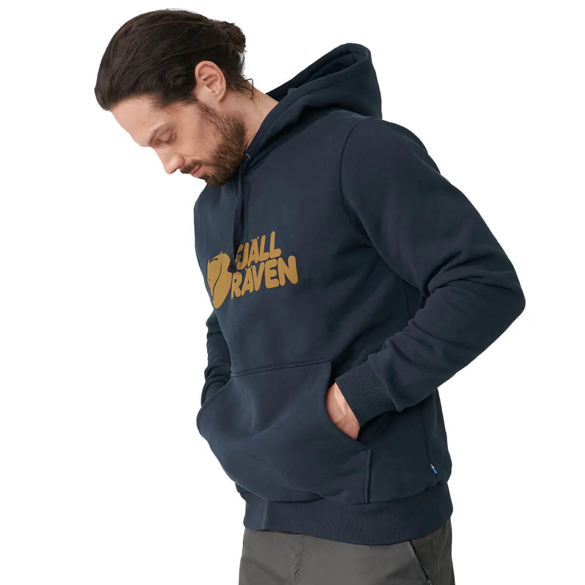 Fjallraven felpa uomo con cappuccio e logo colore blu scuro