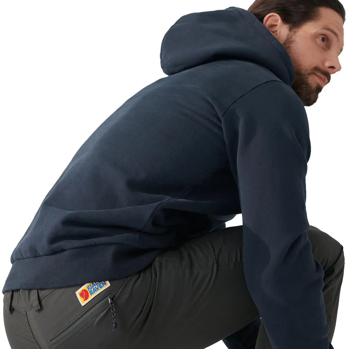 Fjallraven felpa uomo con cappuccio e logo colore blu scuro