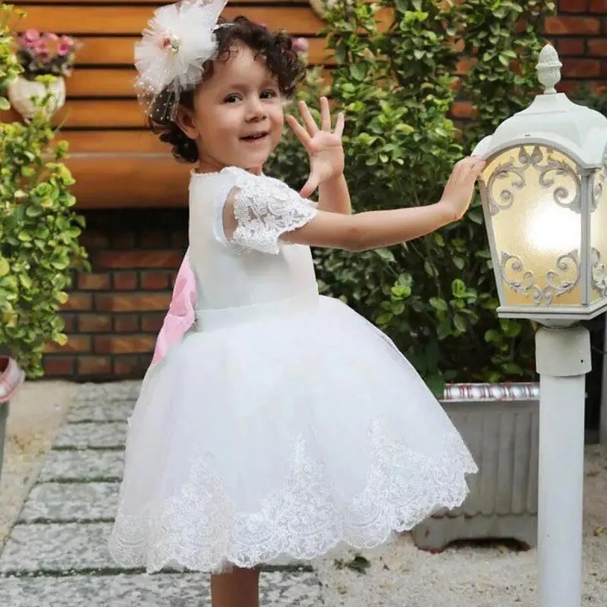 Flower Girl Capodanno Capodanno Festa di Natale Grande fiocco Abito ricamato Principessa Bambino Compleanno Comunione Festa Danz