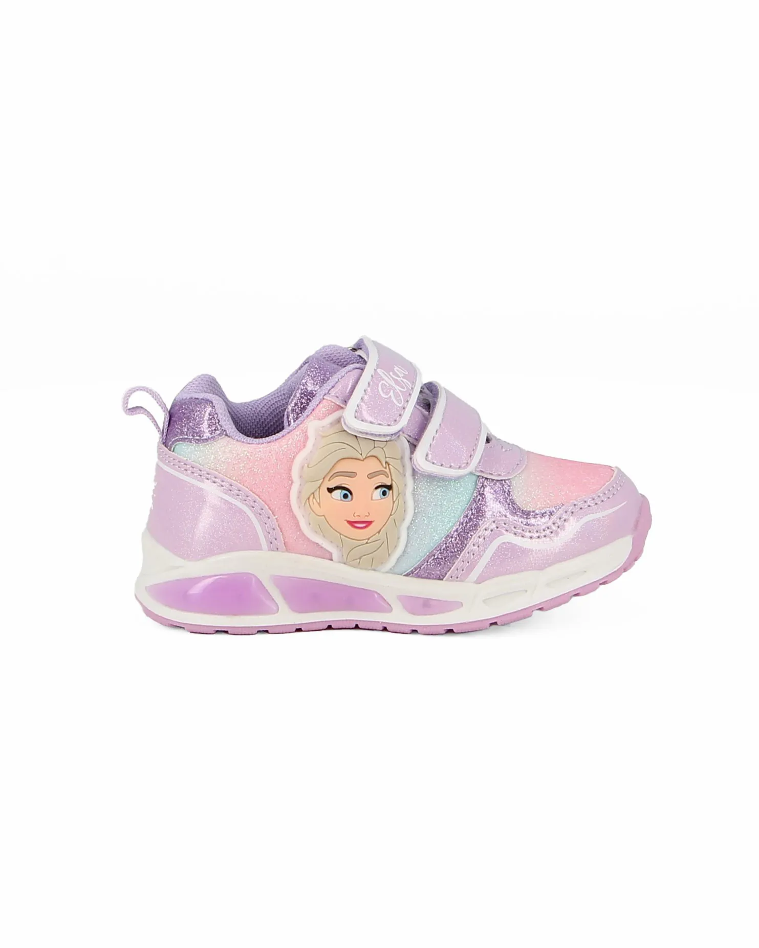 FROZEN - Sneakers da bimba glitterate lilla con personaggio laterale in rilievo e luci                                          
