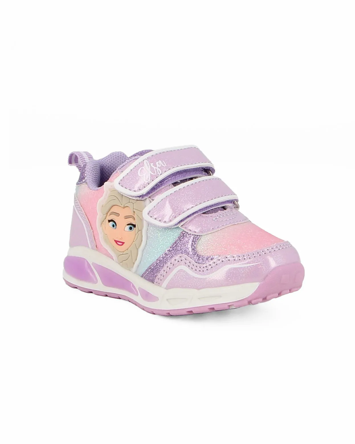 FROZEN - Sneakers da bimba glitterate lilla con personaggio laterale in rilievo e luci                                          