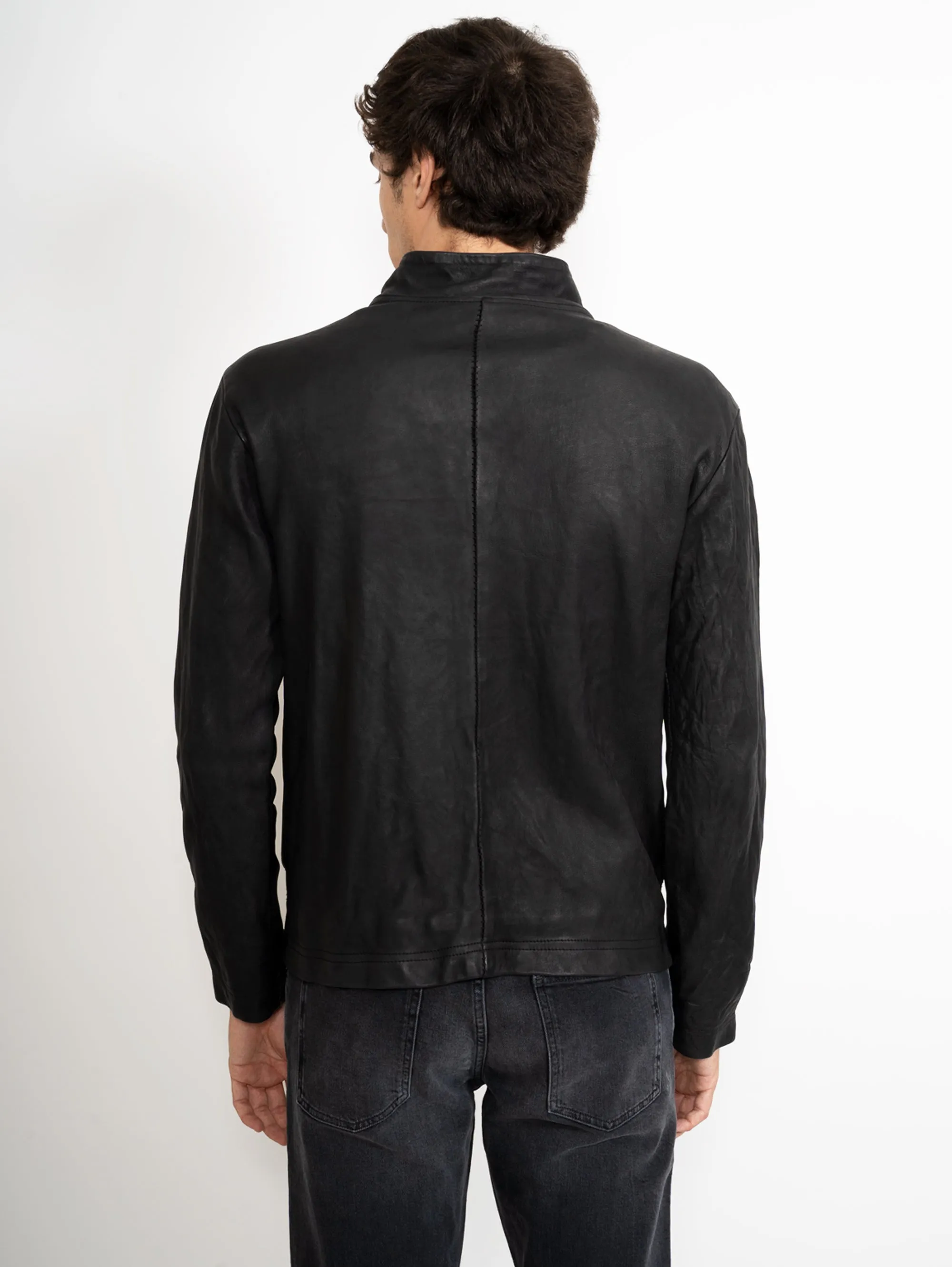 Giacca Biker in Pelle Spazzolata Nero
