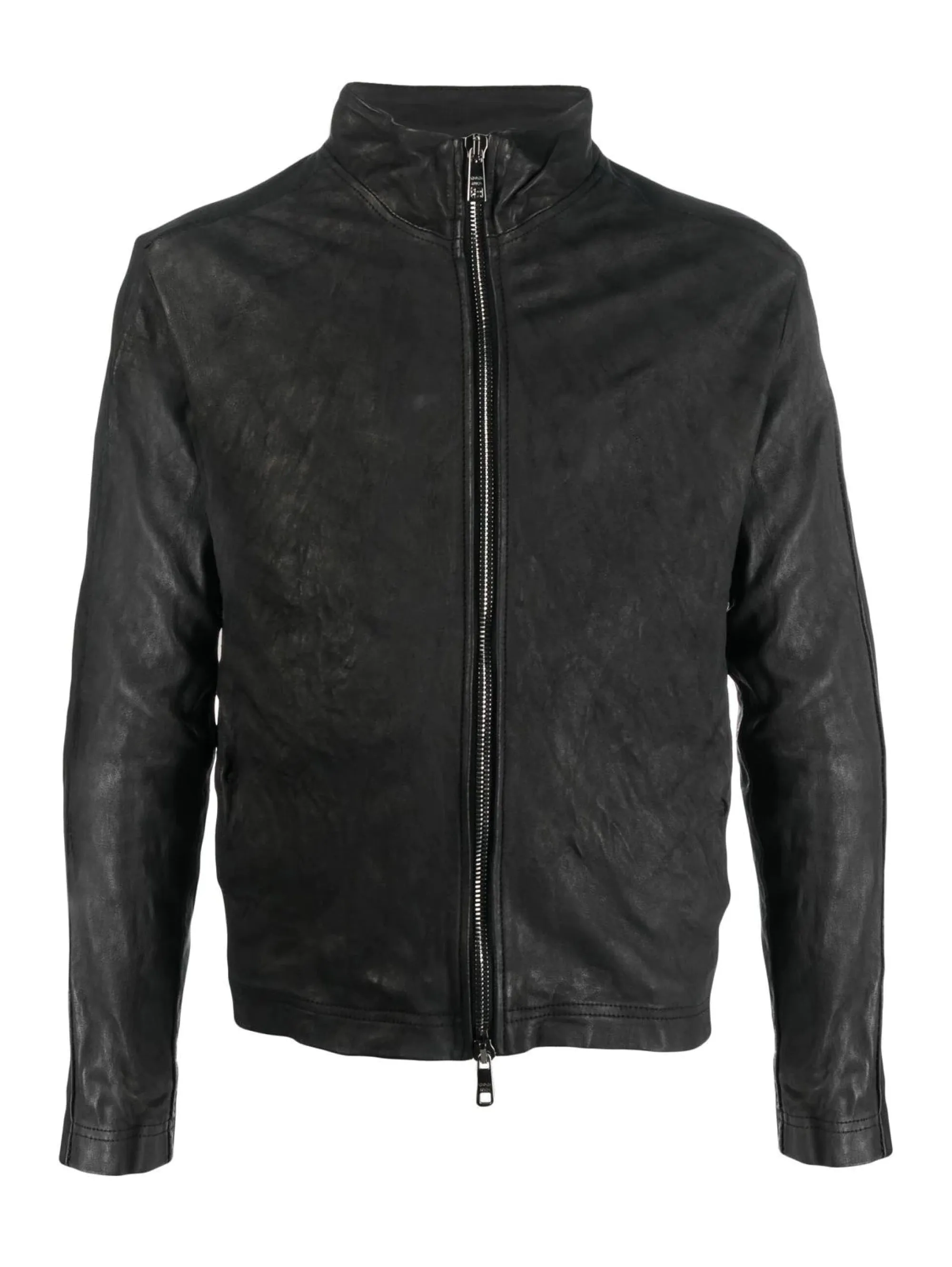 Giacca Biker in Pelle Spazzolata Nero
