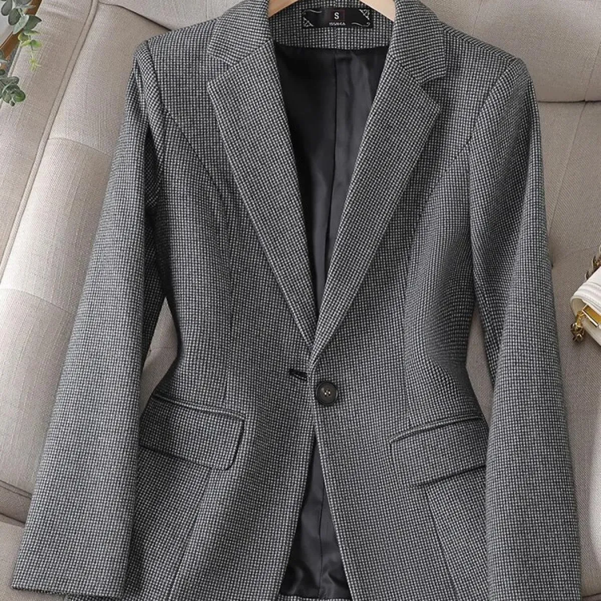 Giacca da donna nuova di arrivo Giacca formale da donna Manica lunga Bottone singolo Cappotto da lavoro femminile scozzese scozz