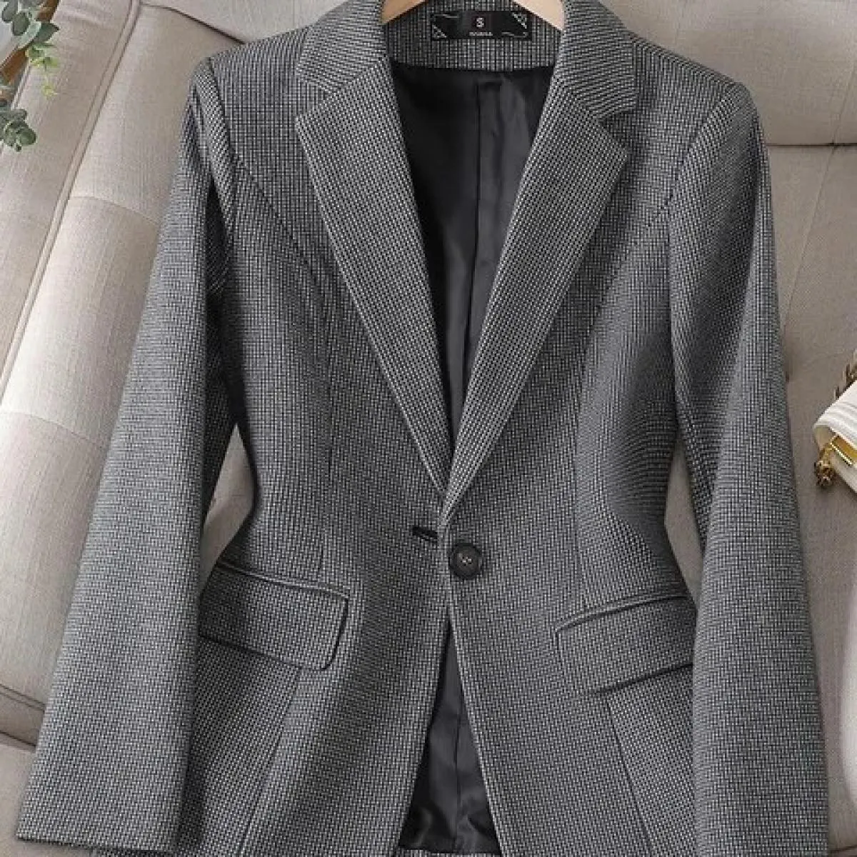 Giacca da donna nuova di arrivo Giacca formale da donna Manica lunga Bottone singolo Cappotto da lavoro femminile scozzese scozz
