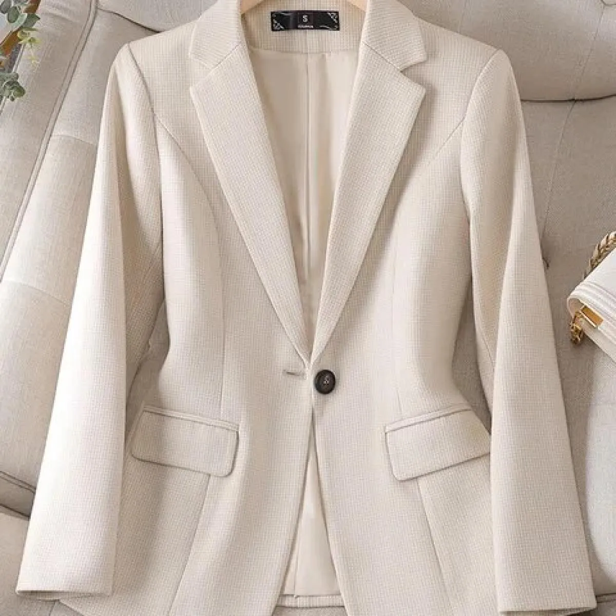 Giacca da donna nuova di arrivo Giacca formale da donna Manica lunga Bottone singolo Cappotto da lavoro femminile scozzese scozz