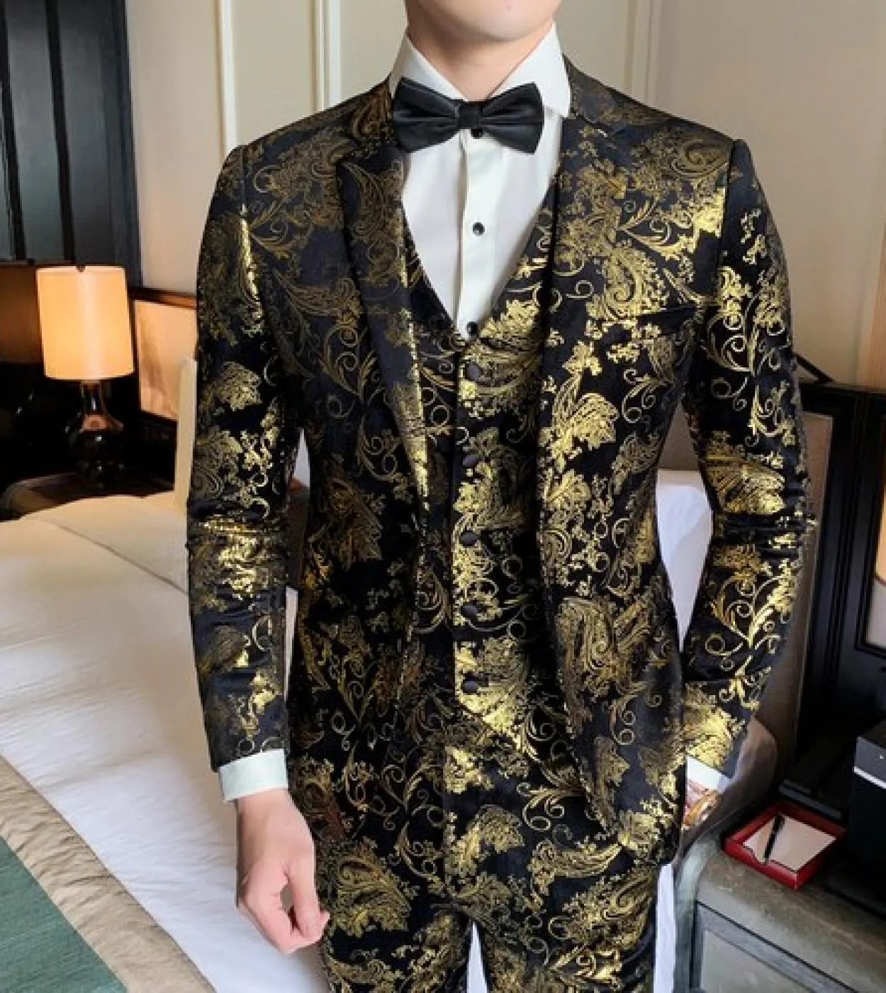 Giacca  Gilet  Pantalone New Boutique Fashion Hot Stamping Mens Casual Business Suit Groom Wedding Dress Stage Suit 3 Pc