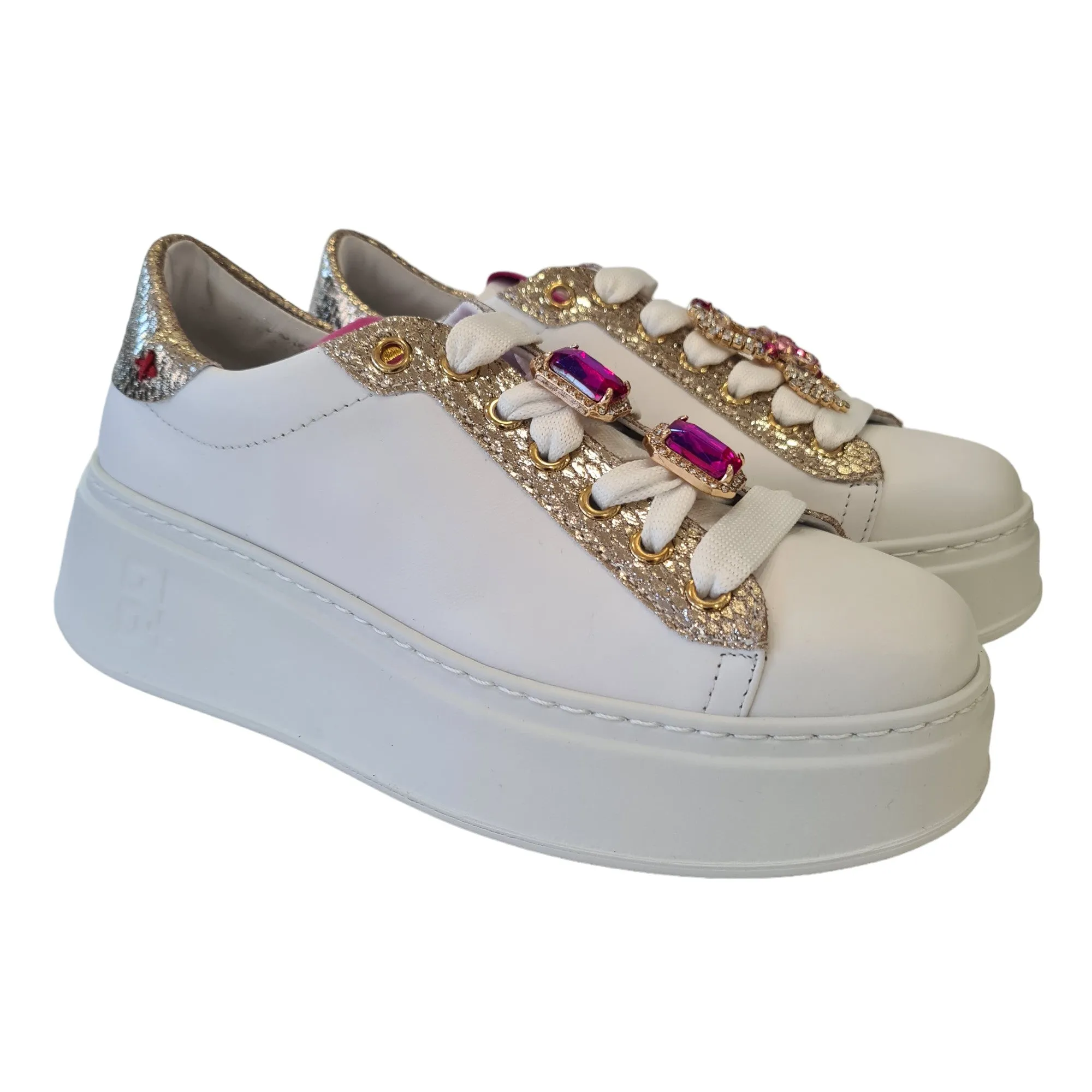 Gio+ Sneakers  Bianca-Oro-Fuxia Donna Rif.20
