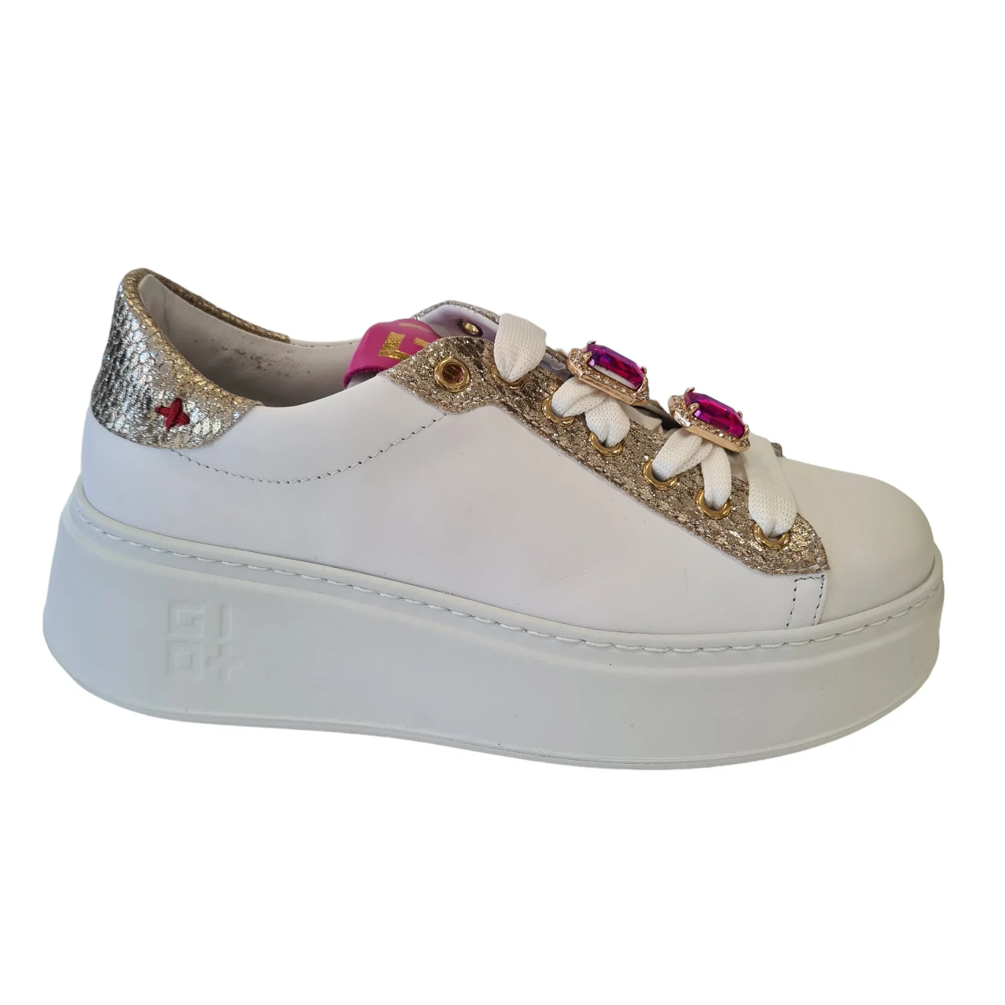 Gio+ Sneakers  Bianca-Oro-Fuxia Donna Rif.20