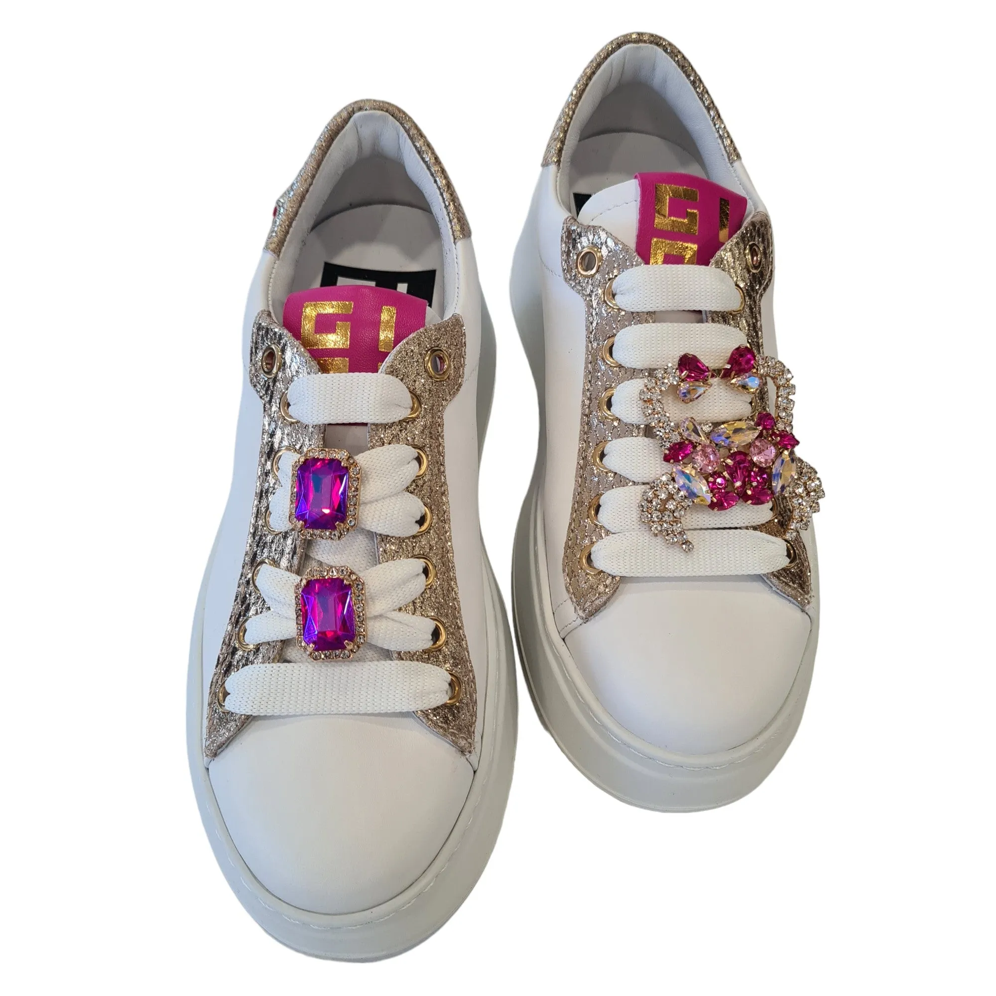 Gio+ Sneakers  Bianca-Oro-Fuxia Donna Rif.20