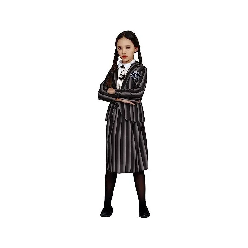 GOTHIC SCHOOL COSTUME CARNEVALE MERCOLEDI 5/6ANNI PER TRAVESTIMENTI HALLOWEEN A TEMA FILM FAMIGLIA ADDAMS NO ACCESSORI