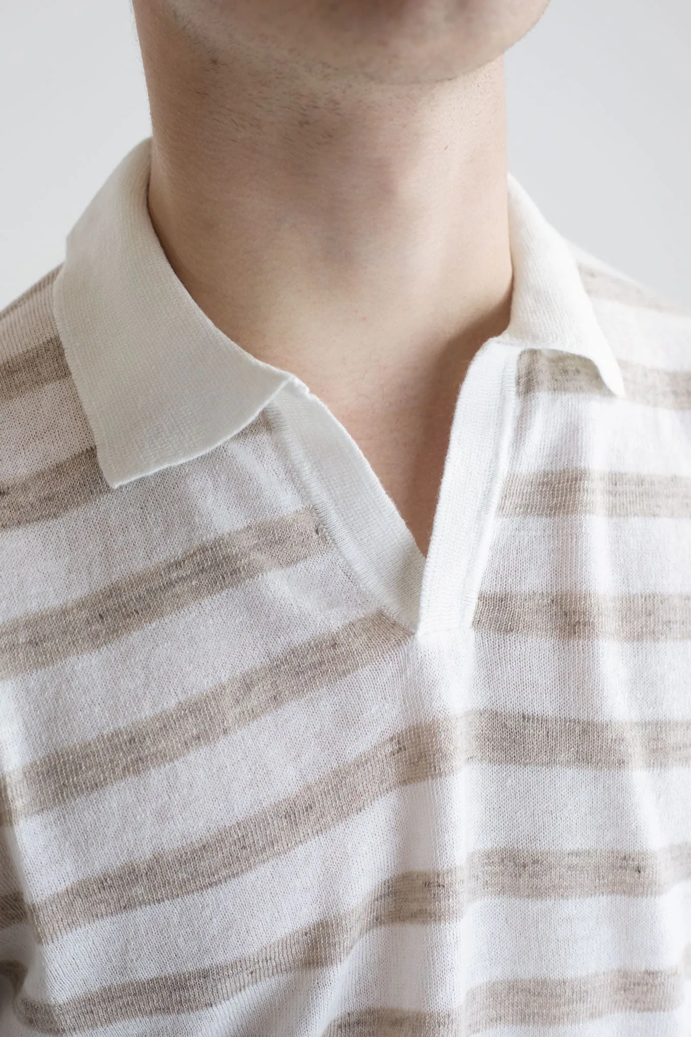 GUARINO Polo Skipper MM Lino e Cotone Righe Bianco e Beige
