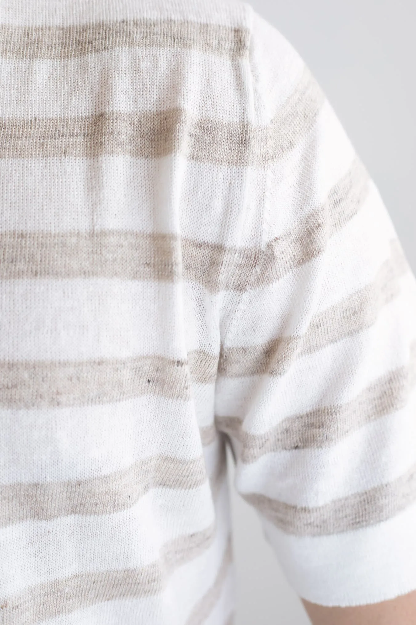 GUARINO Polo Skipper MM Lino e Cotone Righe Bianco e Beige