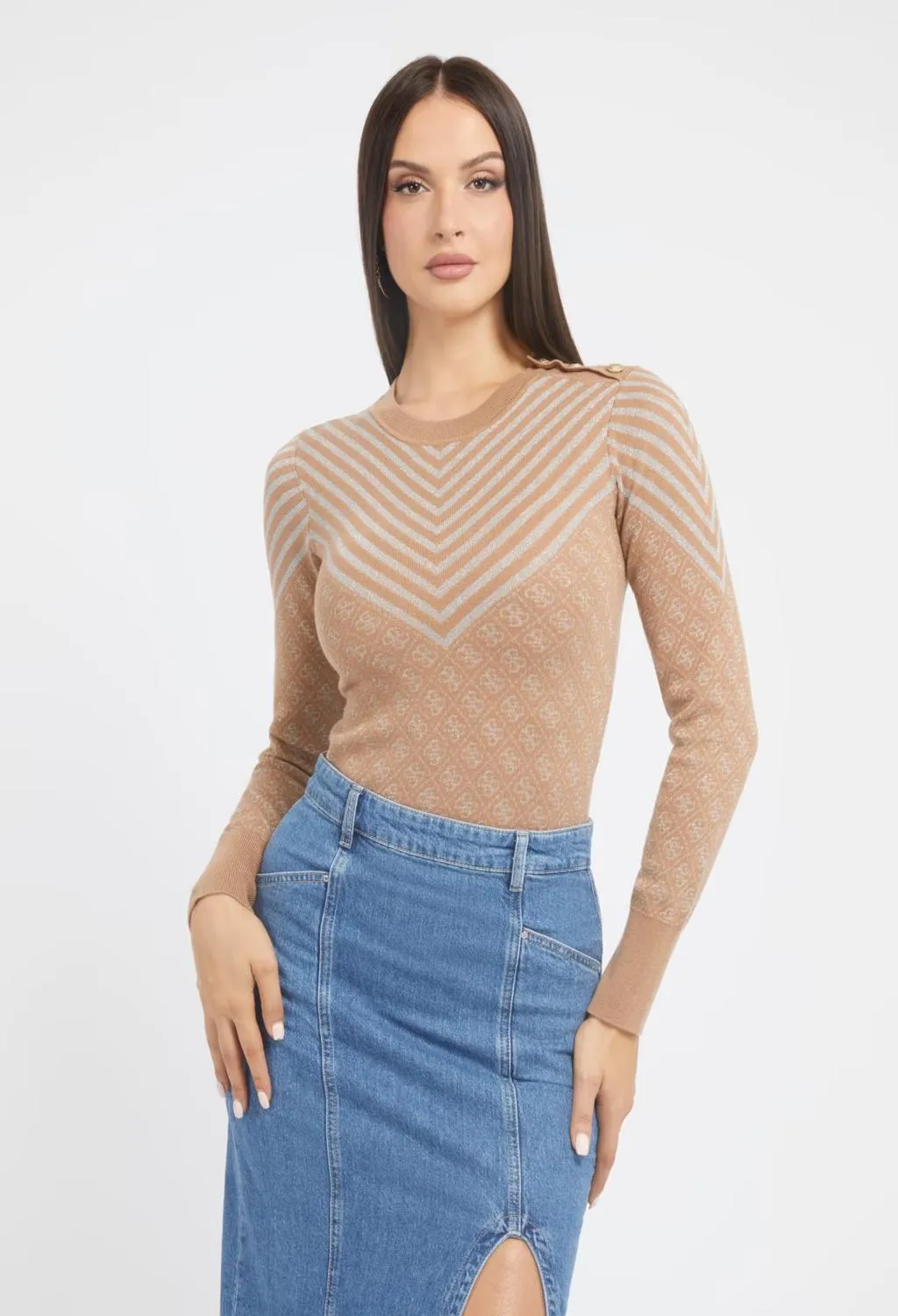 GUESS  maglione logato beige