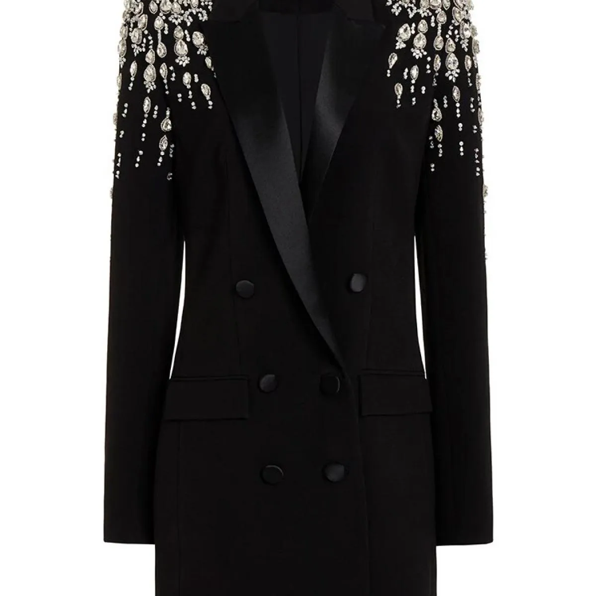 High Street Newest 2023 Designer Jacket Abito da giacca lungo da donna con strass doppio petto e perline