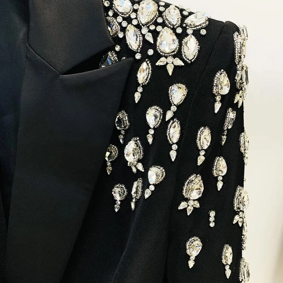 High Street Newest 2023 Designer Jacket Abito da giacca lungo da donna con strass doppio petto e perline