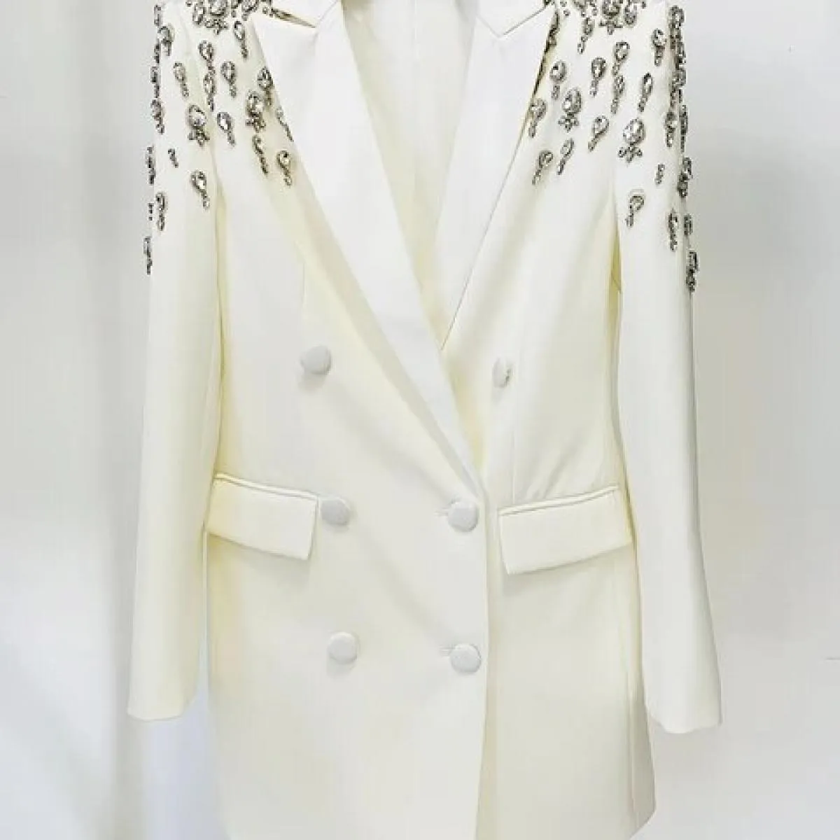 High Street Newest 2023 Designer Jacket Abito da giacca lungo da donna con strass doppio petto e perline