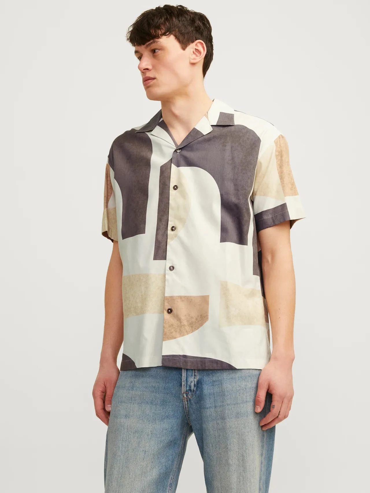 Jack & Jones uomo camicia Carnaby Print 12255977 Marrone/Beige