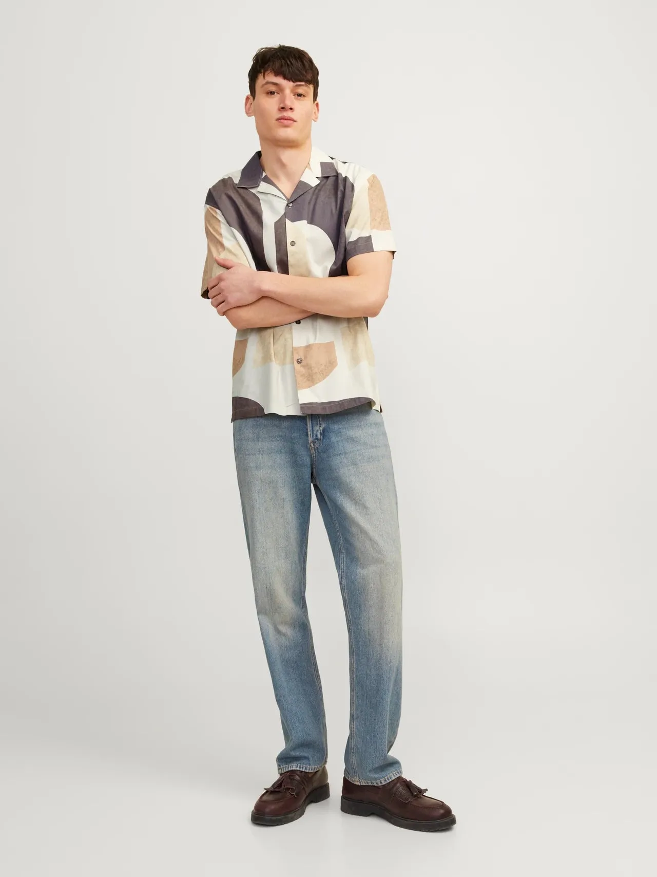Jack & Jones uomo camicia Carnaby Print 12255977 Marrone/Beige