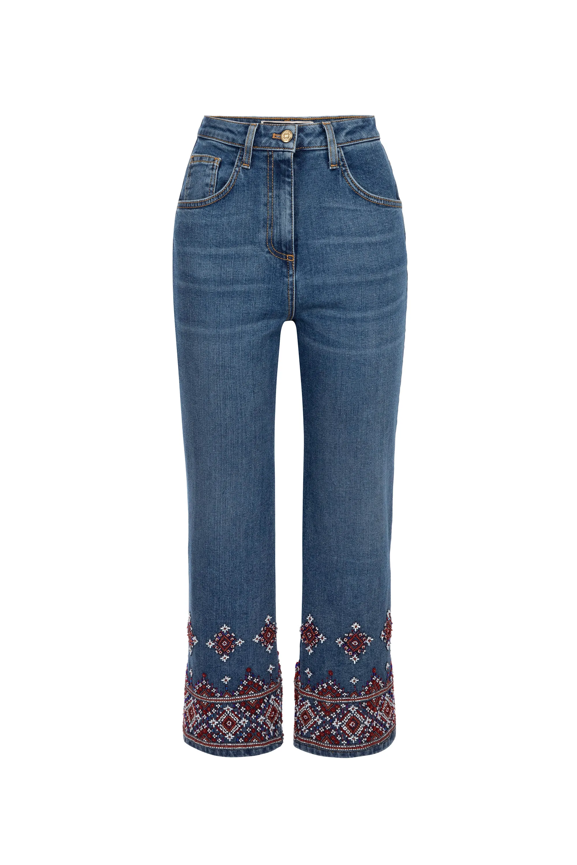 Jeans cinque tasche con ricamo etnico