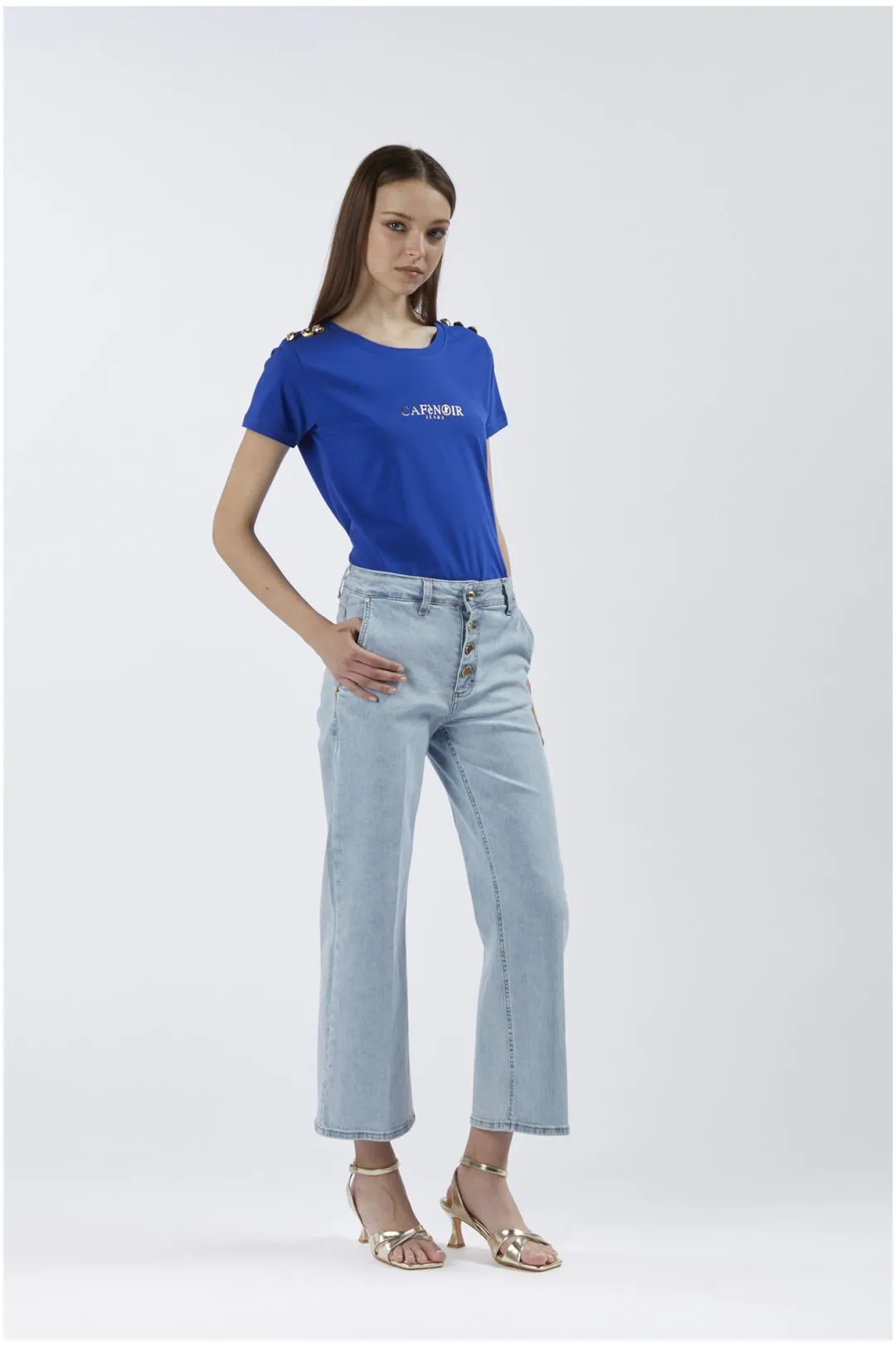 jeans denim culotte con bottoniera bleach