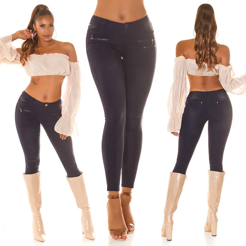 Jeans leggins blu con zip 0000J5127