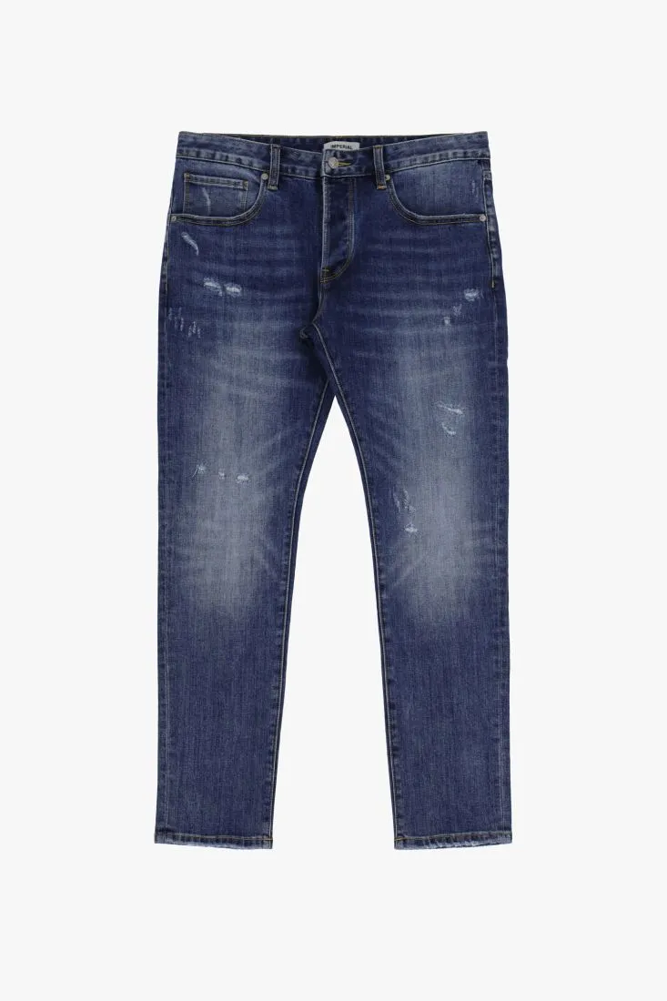Jeans slim-fit effetto délavé con abrasioni