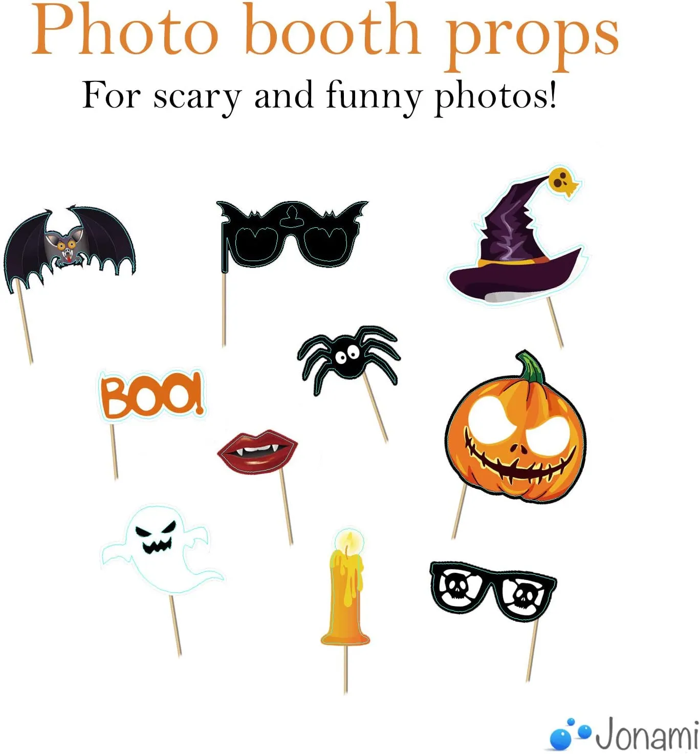 Jonami Decorazioni Halloween Casa - Festone Happy Halloween, Ghirlande di Zucche e Ragni, Foto Booth Props Halloween e Palloncin