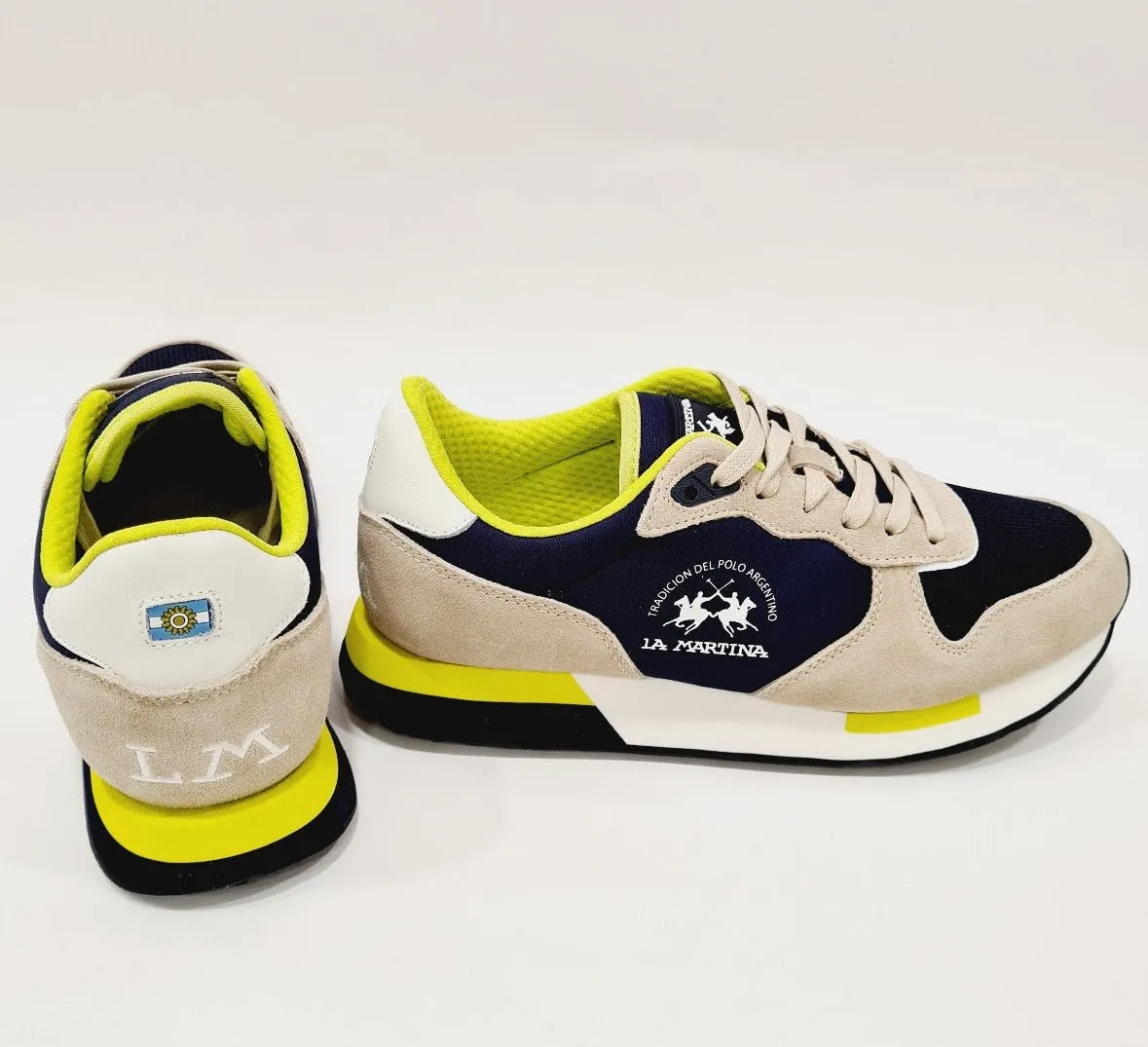La Martina sneakers fondo gomma 3 cm camoscio e tessuto beige-blu Rif.19