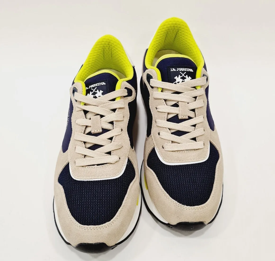 La Martina sneakers fondo gomma 3 cm camoscio e tessuto beige-blu Rif.19
