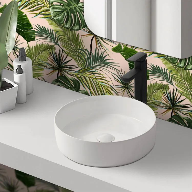 Lavabo da appoggio tondo 40cm in ceramica bianca lucida Feridras 