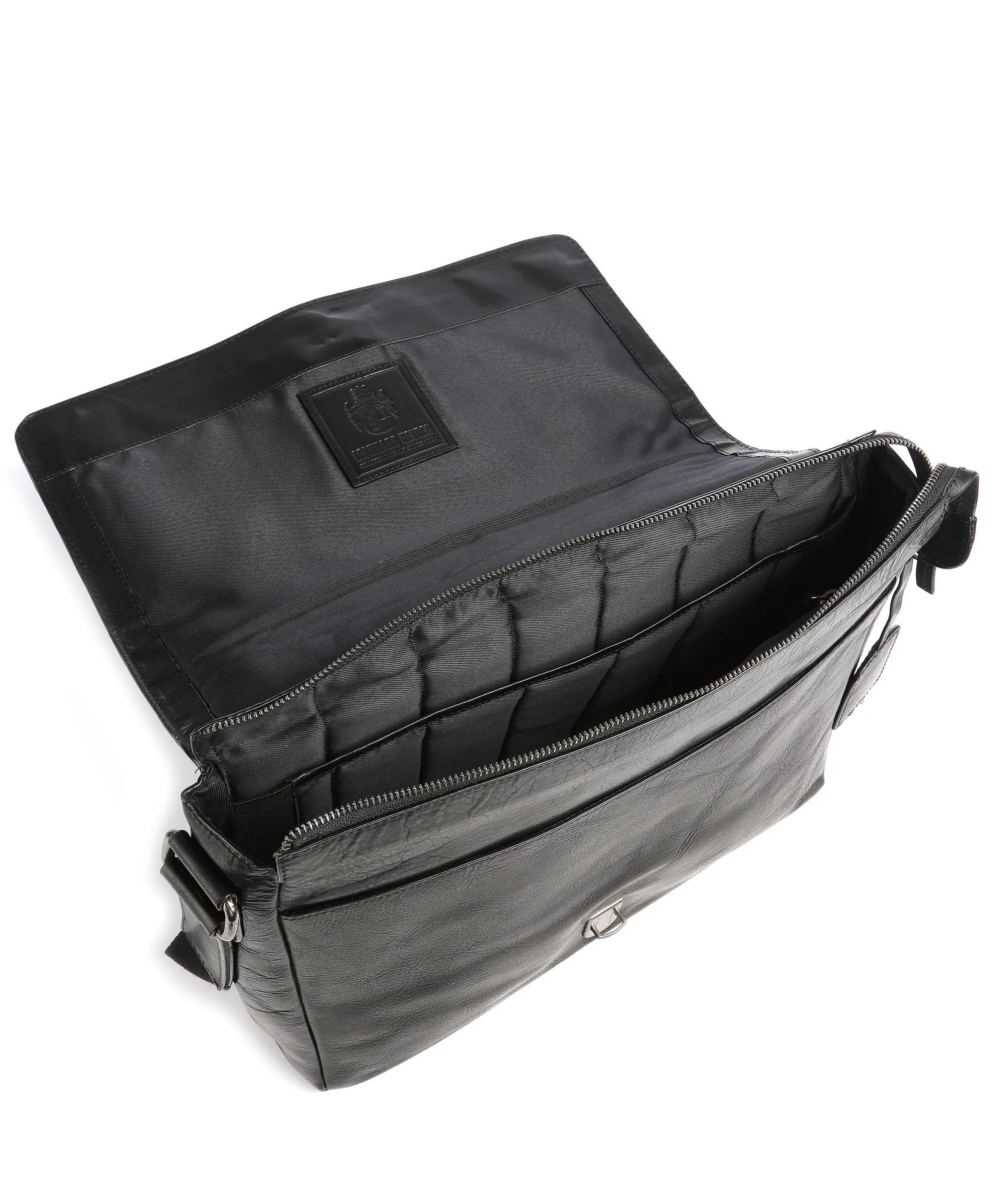  Leonhard Heyden Roma Borsa a spalla 13″ pelle granulata nero  