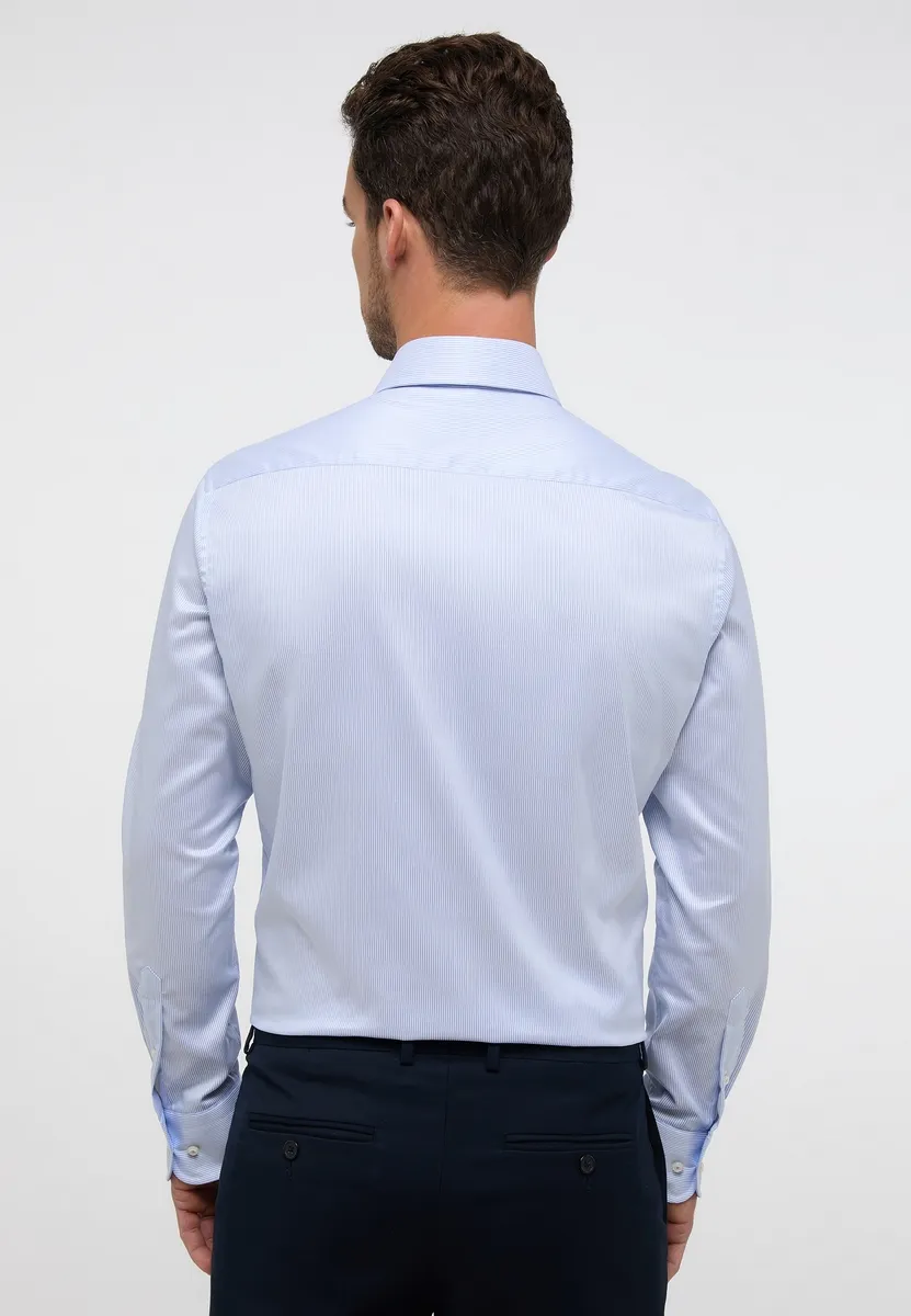 Light blue eterna modern fit striped shirt in non-iron twill cotton