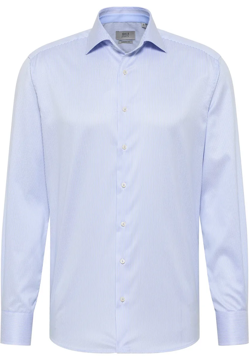 Light blue eterna modern fit striped shirt in non-iron twill cotton