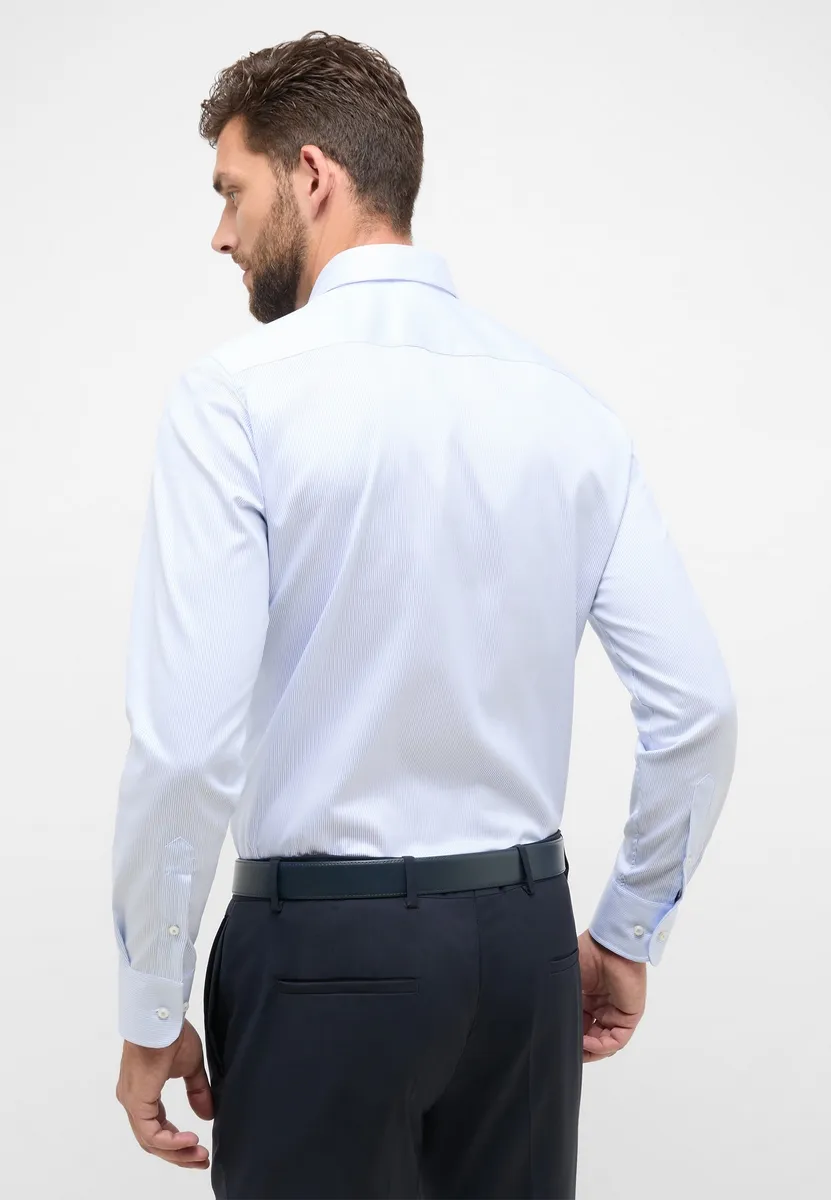 Light blue eterna slim-fit striped shirt in non-iron twill cotton