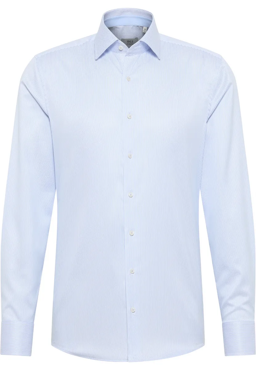 Light blue eterna slim-fit striped shirt in non-iron twill cotton