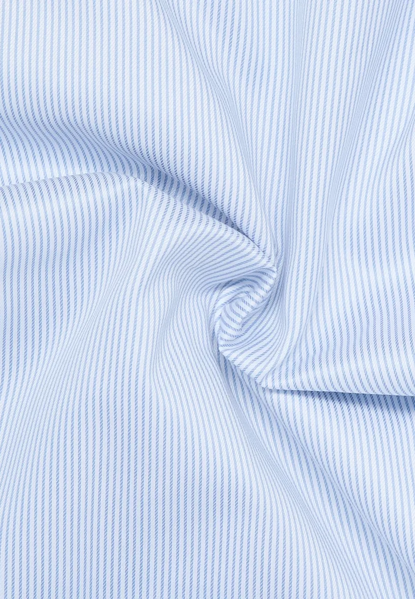 Light blue eterna slim-fit striped shirt in non-iron twill cotton
