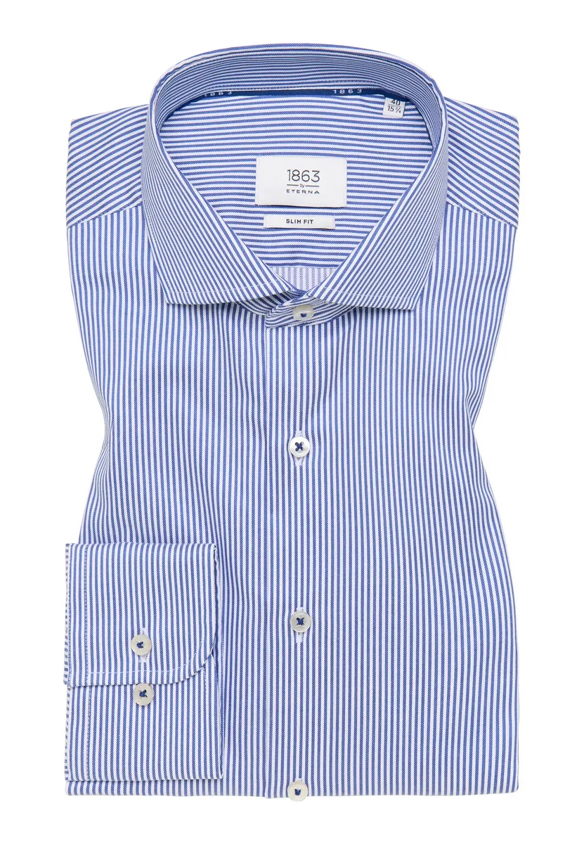 Light blue striped shirt eterna slim fit French collar