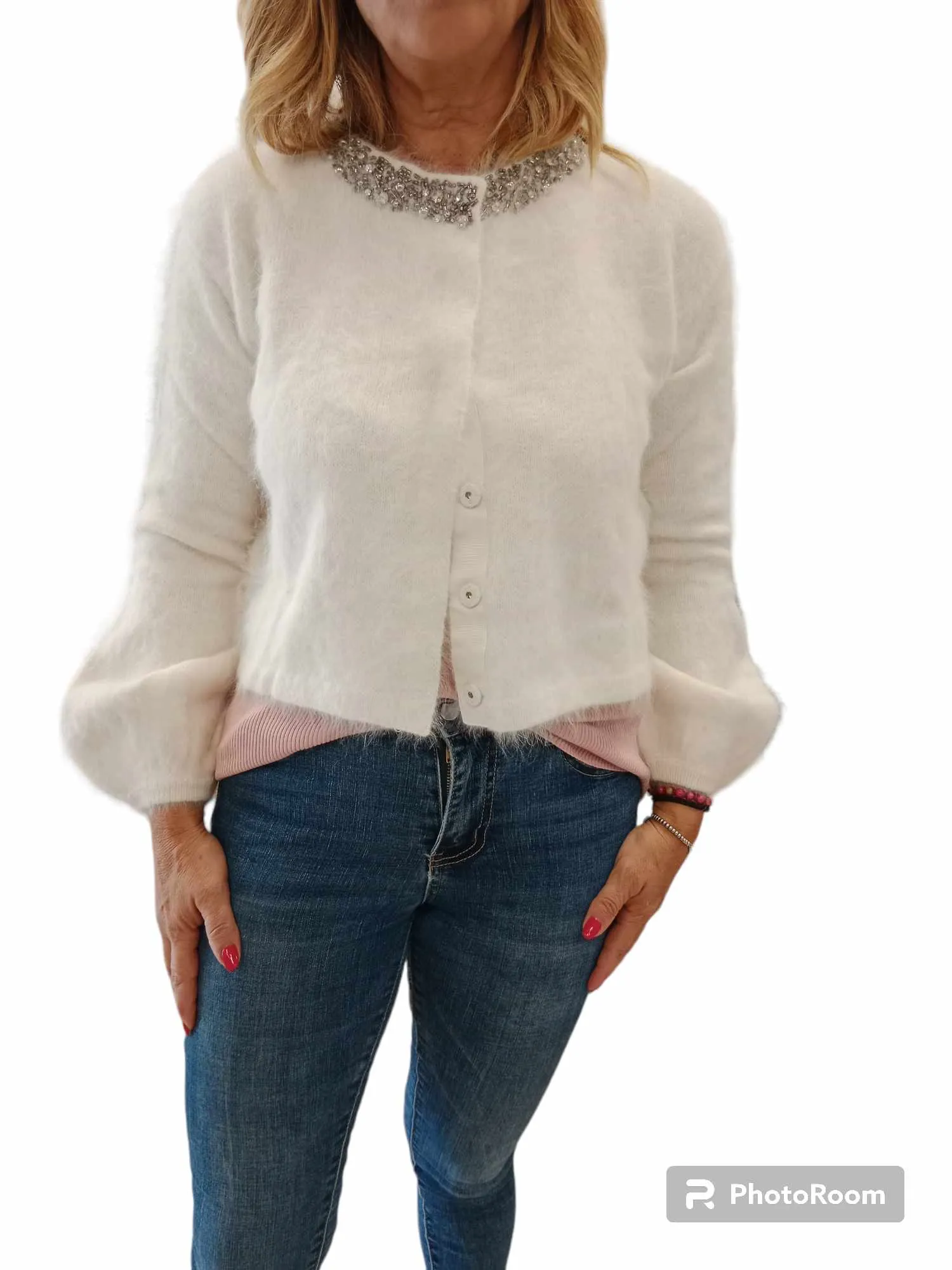 LIU JO MILANO Maglia cardigan con strass manica lunga paricollo CF 3070