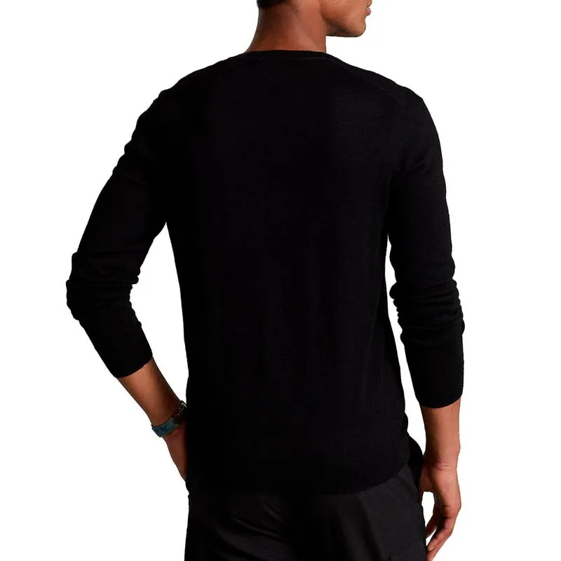 Maglione a V nero in lana merino lavabile 
