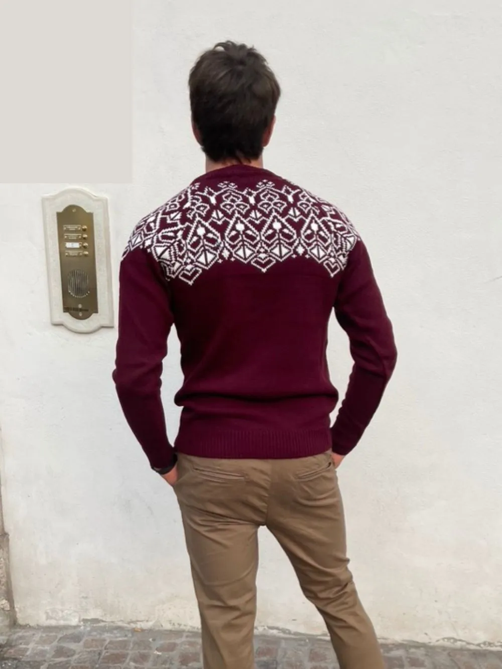 Maglione girocollo jacquard overd